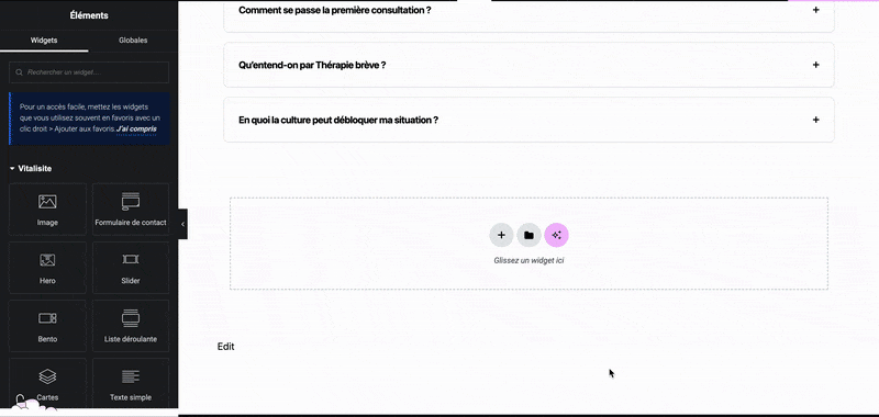 Interface Elementor pour personnaliser votre site de psychologue, naturopathe ou ostéopathe avec WordPress